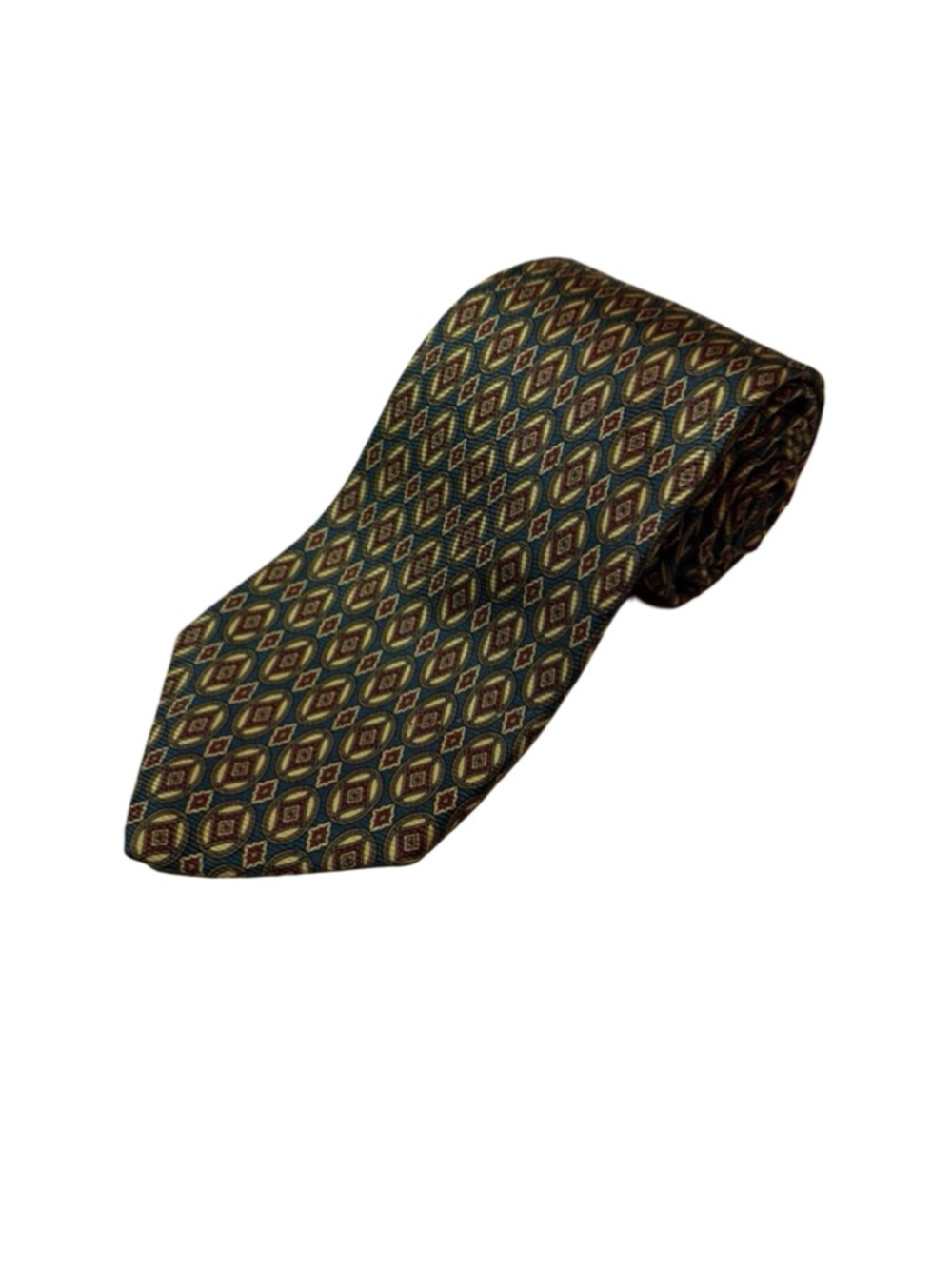 Abercrombie & Fitch Silk Tie Teal Gold Burgundy Medallion Geometric Vintage